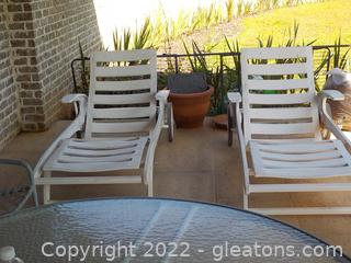 Pair of White Rolling Loungers on Front Porch-Right