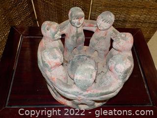 Mexican Clay Pottery “Circle of Friends” Candleholder