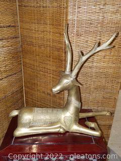 Vintage Large Brass Seated Deer