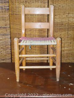 Vintage Handmade Childs Chair-Cloth Woven Seat
