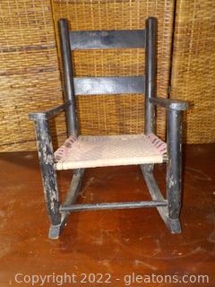 Small Vintage Wooden Child’s Rocker w/Cloth Woven Seat