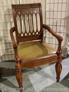 Italian Provincial Leather Arm Chair in Walnut Finish 