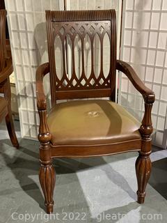 Italian Provincial Leather Arm Chair in Walnut Finish 