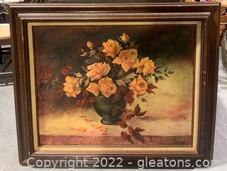 Framed Still Life of Peach Roses in Vase Signed by Anne Tucker 