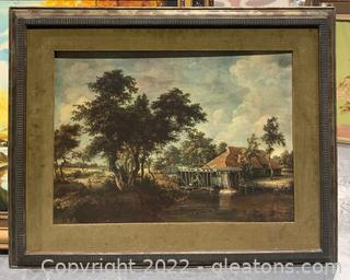 Framed Meindert Hobbema Print of a “Watermill with the Great Red Roof” 