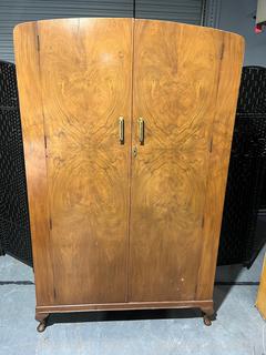 Vintage Burl Wood Double Door Wardrobe