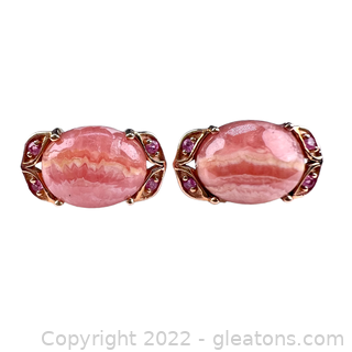Brand New 14K Rose Gold Rose Quartz and Pink Sapphire Earrings