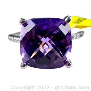 Brand New 2 Carat Amethyst and Diamond 10K Ring