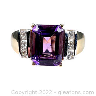 Brand New 1.3 Carat Amethyst and Diamond 14K Ring