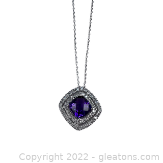 Brand New .7 Carat Amethyst and Diamond 10K Necklace