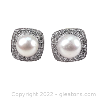 Brand New Pearl and Diamond 10k Earrings