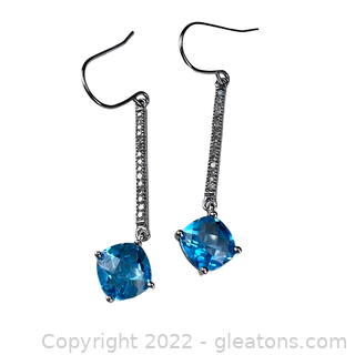 Brand New 2.9 Carat Blue Topaz and Diamond 10K Earrings