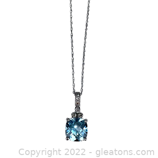 Brand New Blue Topaz and Diamond 10K Necklace