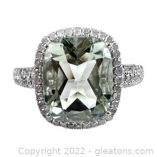 Brand New 2.8 Carat Green Amethyst and Diamond Ring