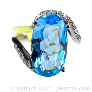 Brand New 2.8 Carat Blue Topaz and Diamond 10K Ring