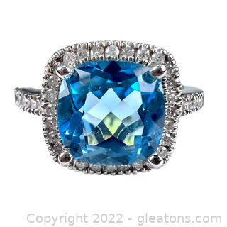 Brand New 2 Carat Blue Topaz and Diamond 10K Ring