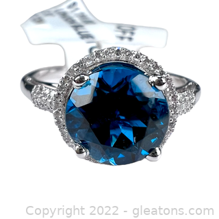 Brand New 2.3 Сarat London Blue Topaz and Diamond 14K Ring 