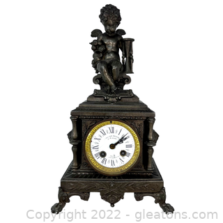 Antique French Figural Mantel Clock by Comptoir General - Maison H. Riondet