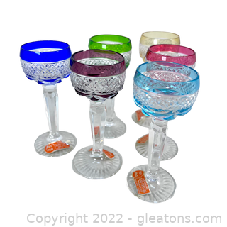 Set of 6 Bohemian Crystal Cordial Glasses