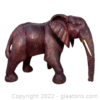 Antique Artisan Crafted Wood Elephant Sculpture
