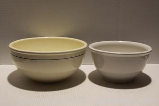 Vintage Miali Pottery Large Dough Bowl & Large White Mixing Bowl 