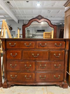 9 Drawer Dresser with Large Wood Carved Mirror 