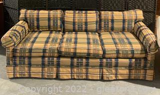 Blue/Sage/Tan Traditional Plaid Sofa 