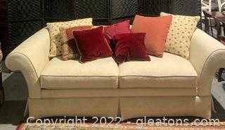 Cream Colored Lowback Loveseat by Ethan Allen 