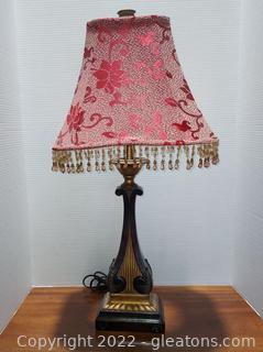 Lovely Lyre Shaped Table Lamp with Beaded Shade 