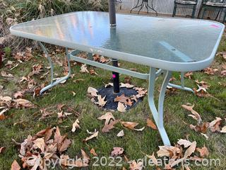 Rectangular Tempered Glass Patio Table with Metal Base 