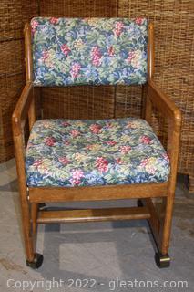 Mid Century Floral Upholstered Wooden Armchair 