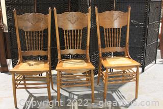 3 High Back with Cain Seat Dining Chairs 