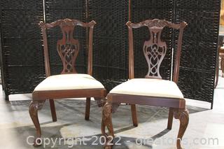 2 Carved Chippendale Style Side Chairs with Ball in Claw Feet 