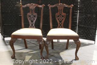 2 Carved Chippendale Style Side Chairs with Ball in Claw feet 