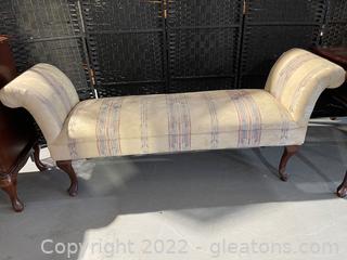 Upholstered Backless Bench w/Rolled Arms & Queen Anne Legs 