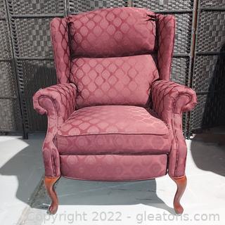 Burgundy Queen Anne Style Wing Black Recliner 