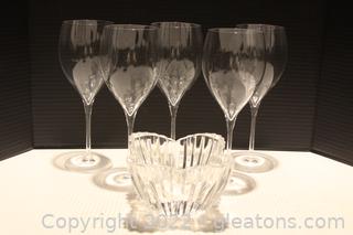 5 Long Stem Clear Crystal Wine Glasses with Heavy Crystal Clear Tulip Shaped Bowl 
