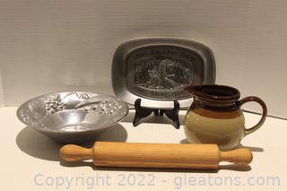 Vintage Wilton Columbia Pewter Daily Bread Serving Plate , Vintage Wilton Serving Bowl & More 
