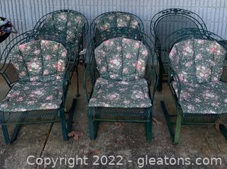 Six Green Iron Outdoor Rocker Chairs 