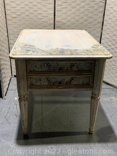 Floral Painted Distressed End Table with Drawer 