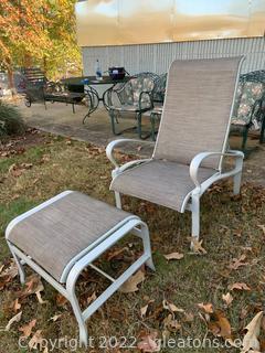 Pale Gray Painted Reclining Outdoor Chair with Ottoman 