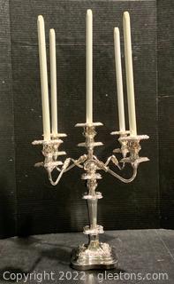 Five Arm Silver Tone Ornate Candelabra 