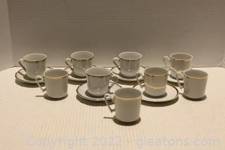 9 Vintage Tea Cups with Gold Toned Trim & 6 Saucers 