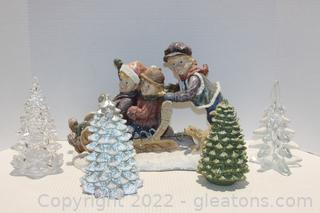 Holiday Home Collection Sleigh Figurine with 2 Glass Christmas Trees & More 