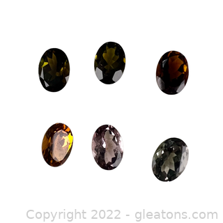 6 Loose Genuine Green/Brown Tourmaline Gemstones Oval