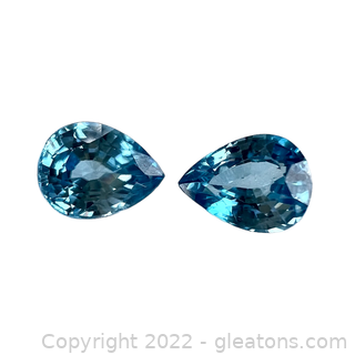 Pair of Loose Blue Zircon Gemstone Pears