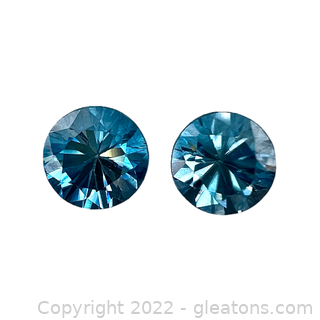 Pair of Loose Blue Zircon Gemstones Round