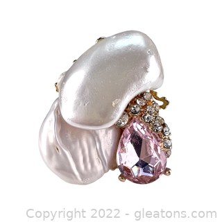 Pretty Cz and Faux Baroque Pearl Ring