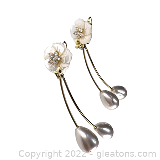 Elegant Flower Faux Pearl & Cz Earrings