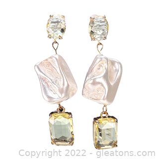 Magnificent Faux Baroque Pearl and Yellow Crystal Earrings